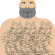 An illustration of a bald man with a hairy body